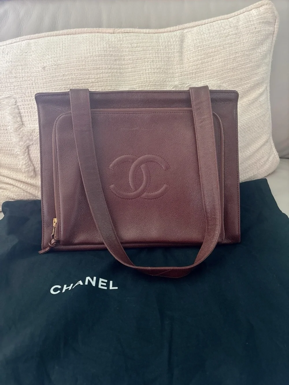 CHANEL Brown Leather Tote with Interior Zip Pocket - Picture 5 of 5